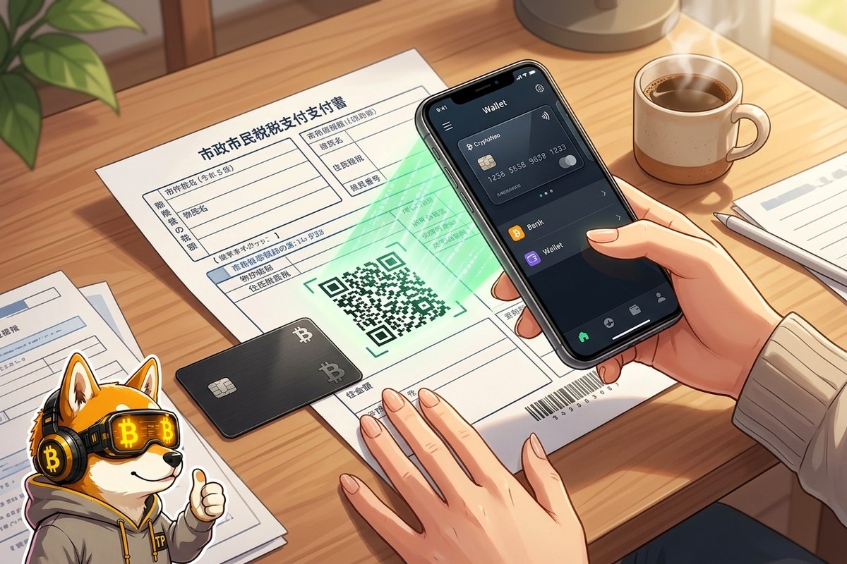 自宅で納付書のQRコードをスマホで読み取って納税するイメージ